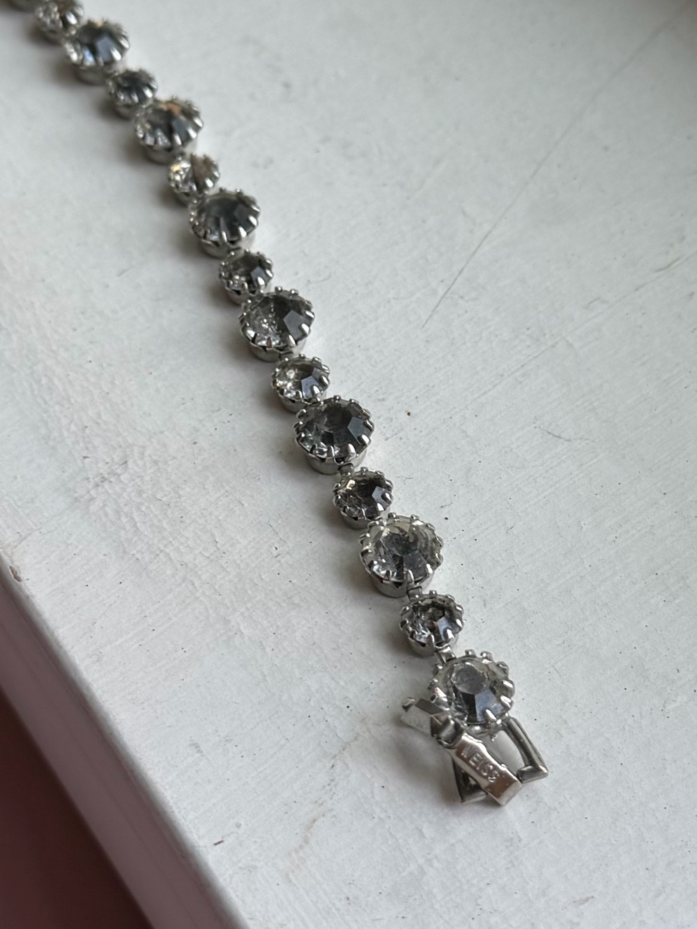 Albert Weiss Vintage 1940s 1950s 1960s Iridescent Silver Crystal Tennis Bracelet - Picture 6 of 6